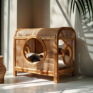 Double-layer cat bed, solid wood cat bed, all-season, semi-enclosed rattan cat bed, home cat, villa cat, cat house cat house