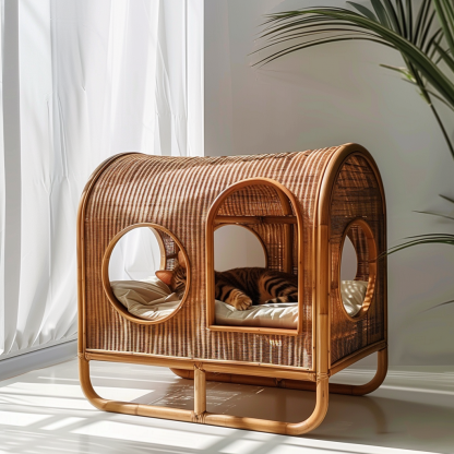 Cat climbing frame, scratch-resistant rattan cat house, closed double-layer cat bed, cat bed, red wall - Image 3