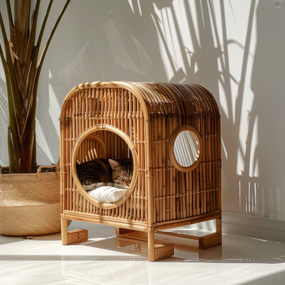 The all-season rattan cat house, semi-enclosed rattan cat house, home cat house, villa cat house, can be used all year round - Image 4