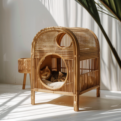The all-season rattan cat house, semi-enclosed rattan cat house, home cat house, villa cat house, can be used all year round - Image 3