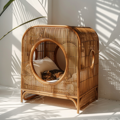 Double-layer cat bed, solid wood cat bed, all-season, semi-enclosed rattan cat bed, home cat, villa cat, cat house cat house - Image 4