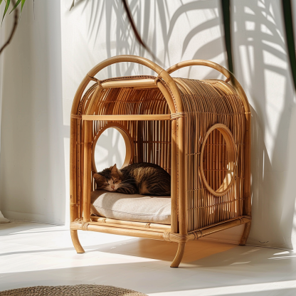 Cat climbing frame, scratch-resistant rattan cat house, closed double-layer cat bed, cat bed, red wall - Image 4