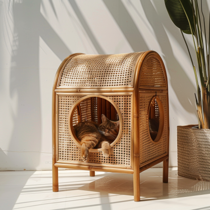 Cat climbing frame, scratch-resistant rattan cat house, closed double-layer cat bed, cat bed, red wall - Image 3