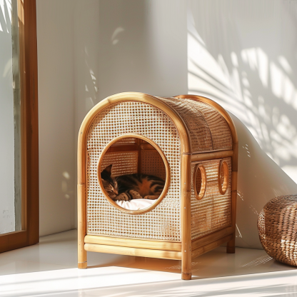 Cat climbing frame, scratch-resistant rattan cat house, closed double-layer cat bed, cat bed, red wall - Image 6