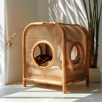 Cat climbing frame, scratch-resistant rattan cat house, closed double-layer cat bed, cat bed, red wall - Image 5