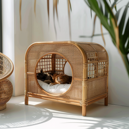 Rattan cat bed, all-season, closed cat bed, cat cage, cat villa, double-layer cat bed, warm cat bed in autumn and winter, cat - Image 3