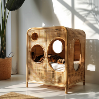 Rattan pet tent, all-season cat bed, cat cage, summer pet bed, semi-enclosed indoor cat house, cat house