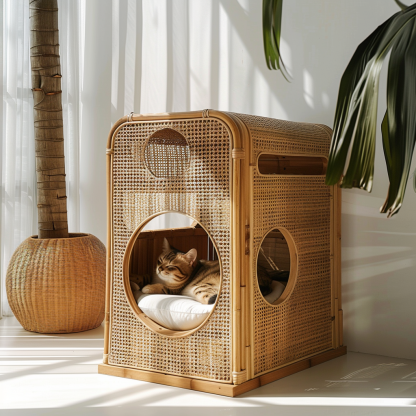 Rattan pet tent, all-season cat bed, cat cage, summer pet bed, semi-enclosed indoor cat house, cat house - Image 3