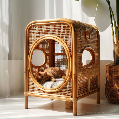 Rattan pet tent, all-season cat bed, cat cage, summer pet bed, semi-enclosed indoor cat house, cat house - Image 2