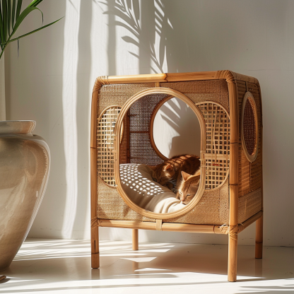Double-layer cat bed, solid wood cat bed, all-season, semi-enclosed rattan cat bed, home cat, villa cat, cat house cat house - Image 3