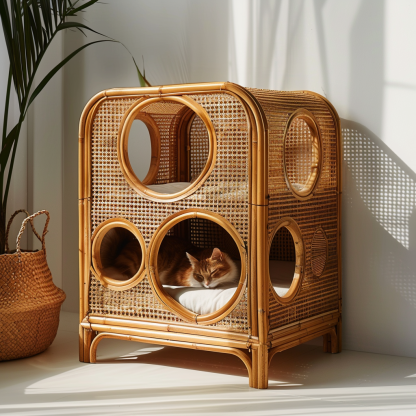 Cat climbing frame, scratch-resistant rattan cat house, closed double-layer cat bed, cat bed, red wall - Image 4