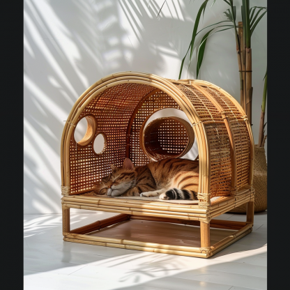 Cat climbing frame, scratch-resistant rattan cat house, closed double-layer cat bed, cat bed, red wall - Image 2