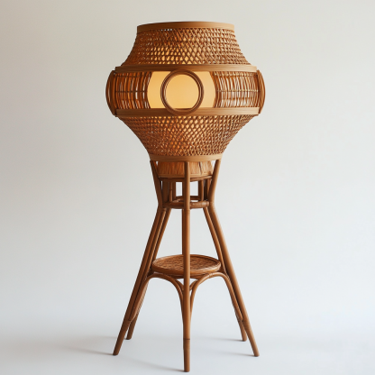 Wabi-sabi style rattan floor lamp, tea room combination chandelier, bedroom and dining room do not take up much space, wall-mounted and rare - Image 3
