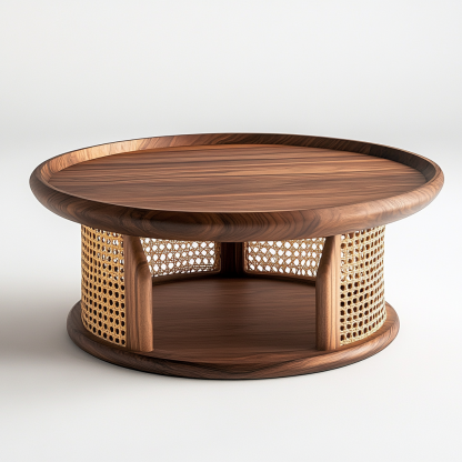 Wabi-sabi style solid wood round coffee table, Japanese-style tatami, small-sized apartment, wicker woven tea table, tea table storage, circular homestay - Image 9