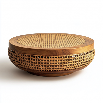 Wabi-sabi style solid wood round coffee table, Japanese-style tatami, small-sized apartment, wicker woven tea table, tea table storage, circular homestay - Image 8