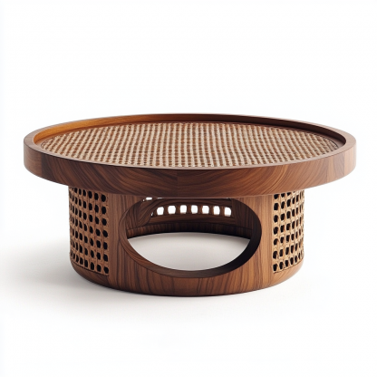 Wabi-sabi style coffee table, modern and simple Japanese style, wabi-sabi style, retro, original solid wood rattan woven round, artistic low table - Image 9