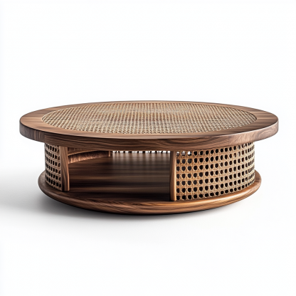 Wabi-sabi style coffee table, modern and simple Japanese style, wabi-sabi style, retro, original solid wood rattan woven round, artistic low table - Image 8