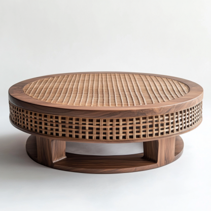 Wabi-sabi style coffee table, modern and simple Japanese style, wabi-sabi style, retro, original solid wood rattan woven round, artistic low table - Image 7