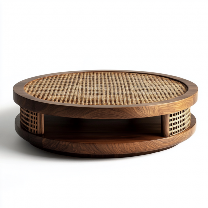 Wabi-sabi style coffee table, modern and simple Japanese style, wabi-sabi style, retro, original solid wood rattan woven round, artistic low table - Image 6