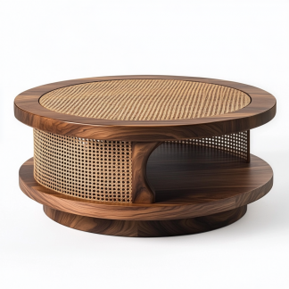 Wabi-sabi style solid wood coffee table, living room, small-sized home, round coffee table combination, homestay and hotel coffee table