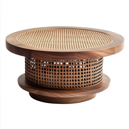 A combination of large and small round solid wood leisure table made of rattan weaving, a small tea table furniture for Nordic small-sized apartments, a coffee table and a corner table - Image 9