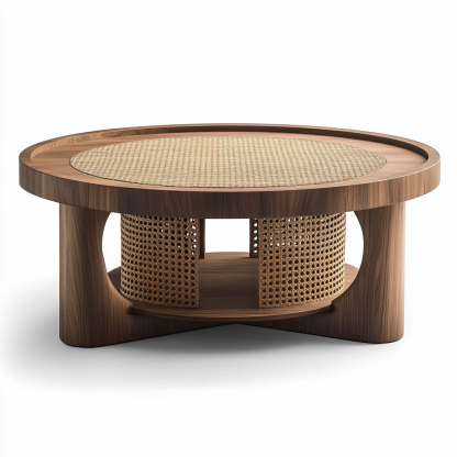 A combination of large and small round solid wood leisure table made of rattan weaving, a small tea table furniture for Nordic small-sized apartments, a coffee table and a corner table - Image 8
