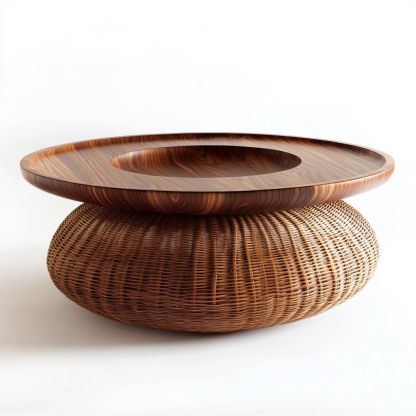 A combination of large and small round solid wood leisure table made of rattan weaving, a small tea table furniture for Nordic small-sized apartments, a coffee table and a corner table - Image 7