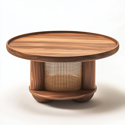 A combination of large and small round solid wood leisure table made of rattan weaving, a small tea table furniture for Nordic small-sized apartments, a coffee table and a corner table - Image 6