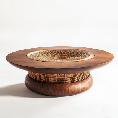 Wabi-sabi style wicker coffee table, living room, small-sized home, round coffee table and tea table - Image 9