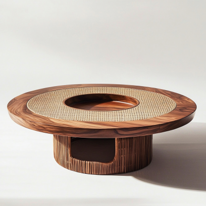 Wabi-sabi style wicker coffee table, living room, small-sized home, round coffee table and tea table - Image 8