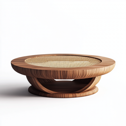 Wabi-sabi style wicker coffee table, living room, small-sized home, round coffee table and tea table - Image 6