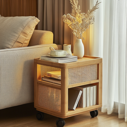 Chinese-style living room storage rack, floor-standing movable wheeled snack storage rack, storage shelf - Image 7