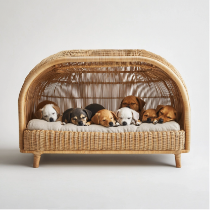 Pet bed, wicker dog bed, cat bed, American-style retro solid wood animal house furniture, Teddy Bichon Frise dog mattress - Image 9