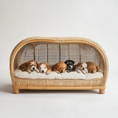 Pet bed, wicker dog bed, cat bed, American-style retro solid wood animal house furniture, Teddy Bichon Frise dog mattress - Image 7