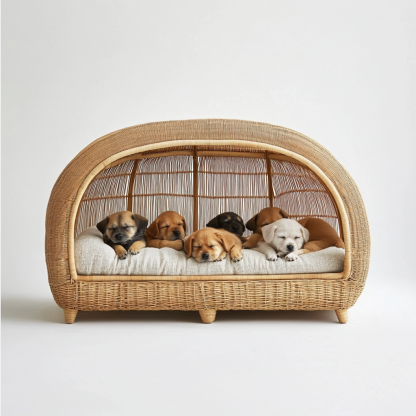 Pet bed, wicker dog bed, cat bed, American-style retro solid wood animal house furniture, Teddy Bichon Frise dog mattress - Image 9