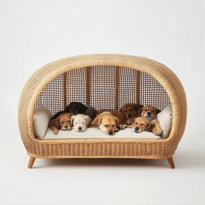 Pet bed, wicker dog bed, cat bed, American-style retro solid wood animal house furniture, Teddy Bichon Frise dog mattress - Image 6