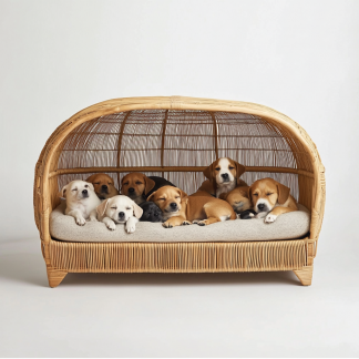 Pet bed, wicker dog bed, cat bed, American-style retro solid wood animal house furniture, Teddy Bichon Frise dog mattress