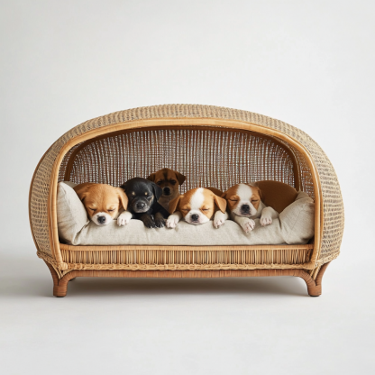 Pet bed, wicker dog bed, cat bed, American-style retro solid wood animal house furniture, Teddy Bichon Frise dog mattress - Image 4