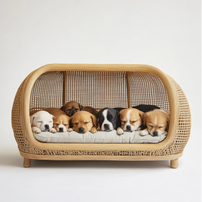 Pet bed, wicker dog bed, cat bed, American-style retro solid wood animal house furniture, Teddy Bichon Frise dog mattress - Image 3