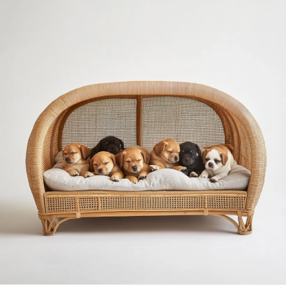 Pet bed, wicker dog bed, cat bed, American-style retro solid wood animal house furniture, Teddy Bichon Frise dog mattress - Image 2