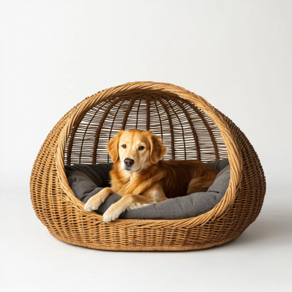 Pet bed, wicker dog bed, cat bed, American-style retro solid wood animal house furniture, Teddy Bichon Frise dog mattress - Image 9
