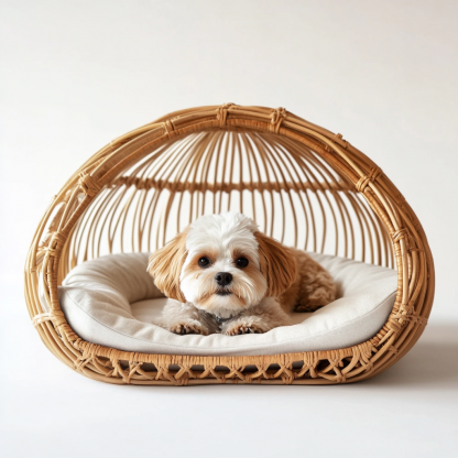 Pet bed, wicker dog bed, cat bed, American-style retro solid wood animal house furniture, Teddy Bichon Frise dog mattress - Image 7