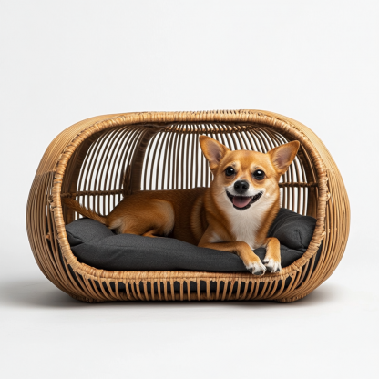 Pet bed, wicker dog bed, cat bed, American-style retro solid wood animal house furniture, Teddy Bichon Frise dog mattress - Image 9