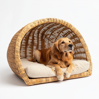 Pet bed, wicker dog bed, cat bed, American-style retro solid wood animal house furniture, Teddy Bichon Frise dog mattress