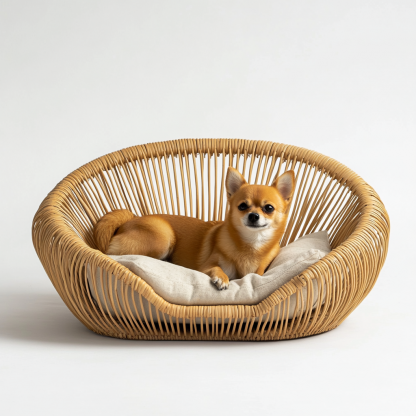 Pet bed, wicker dog bed, cat bed, American-style retro solid wood animal house furniture, Teddy Bichon Frise dog mattress - Image 7