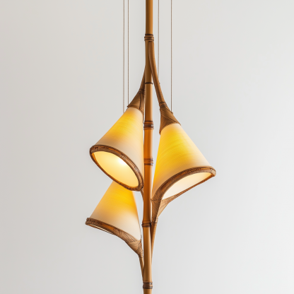 Vintage height-adjustable dining room chandelier, Wabi-sabi style, adjustable telescopic fabric dining table, bar counter, wood grain trumpet lamp - Image 6
