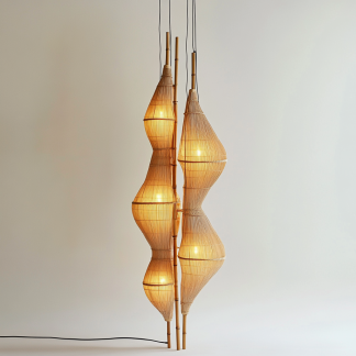 Wabi-sabi style rattan floor lamp, homestay hotel model room decorative item, Zen, Japanese and Chinese retro style