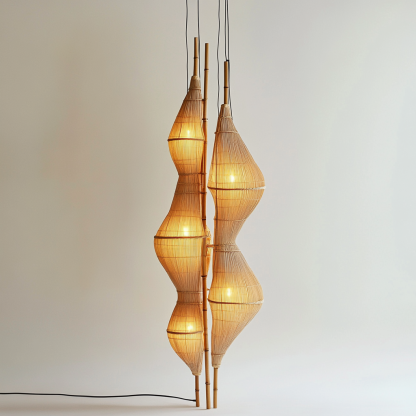 Wabi-sabi style rattan floor lamp, homestay hotel model room decorative item, Zen, Japanese and Chinese retro style
