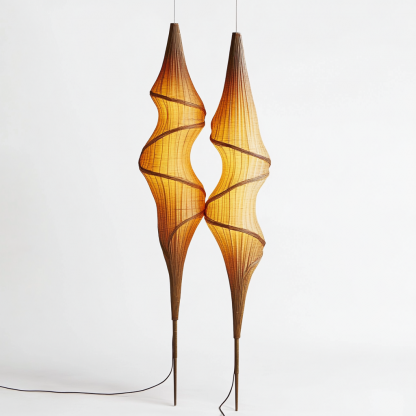 Wabi-sabi style rattan floor lamp, homestay hotel model room decorative item, Zen, Japanese and Chinese retro style - Image 3