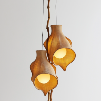 Vintage height-adjustable dining room chandelier, Wabi-sabi style, adjustable telescopic fabric dining table, bar counter, wood grain trumpet lamp